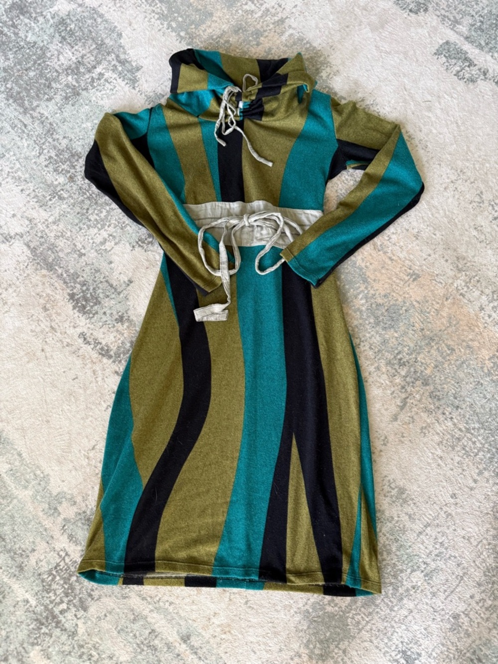 i-smash Striped Knit Midi Dress in Teal, Green & Black, Size L SEE MEASUREMENTS